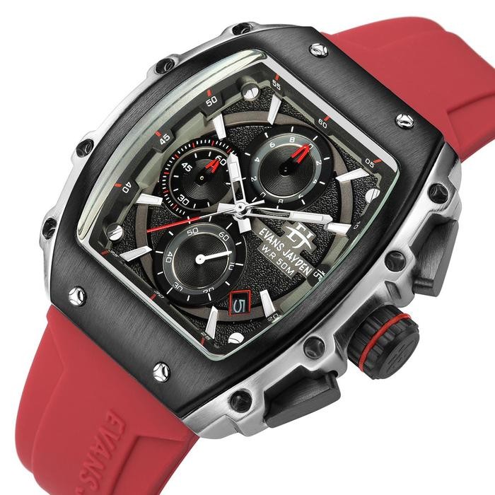 DISKON jam tangan Evans Jayden Jam Tangan Pria 9599 Rubber Silicon Kaca Sapphire Chronograph Water