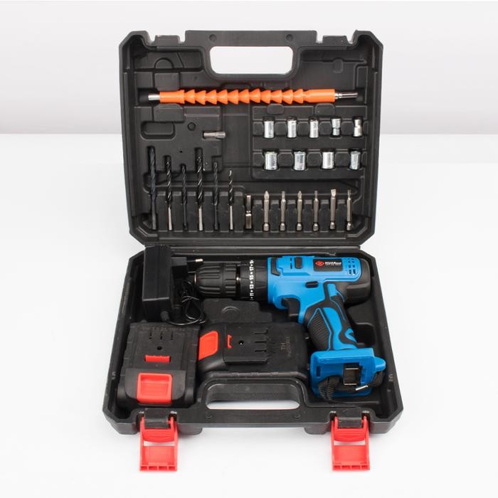 HUJIA 36VF Mesin bor baterai cas complit 10mm bor listrik 1 set lengkap Mata Bor Cordless Drill