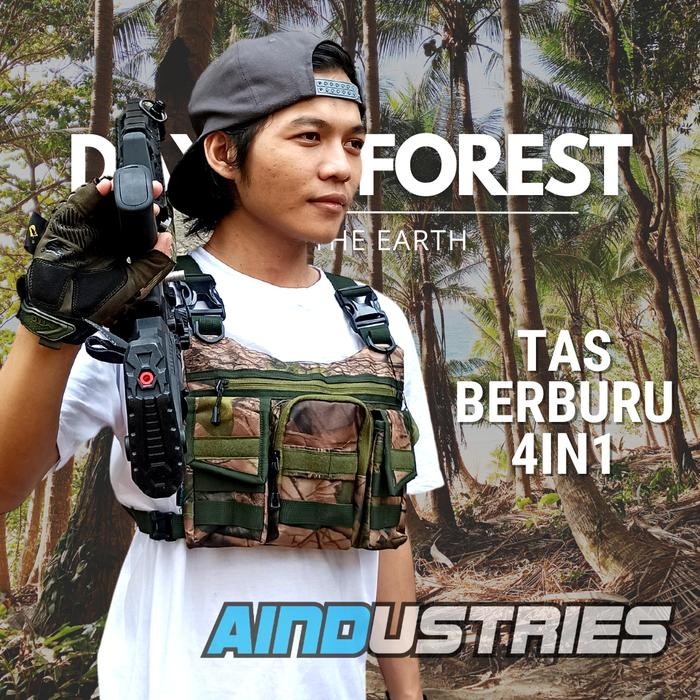 PREMIUM Rompi Berburu Camo Loreng Army Waterproof Model Tas Dada Anti Air