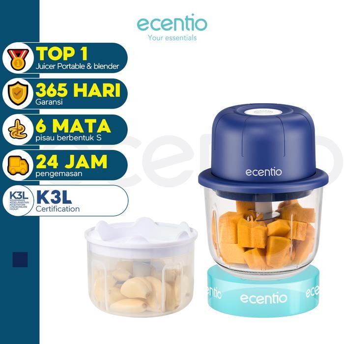 (Expert) ecentio Kaca Mini Chopper Blender Portable 6 pisau+3 pisau 350ml+250ml Bumbu kapsul Alat