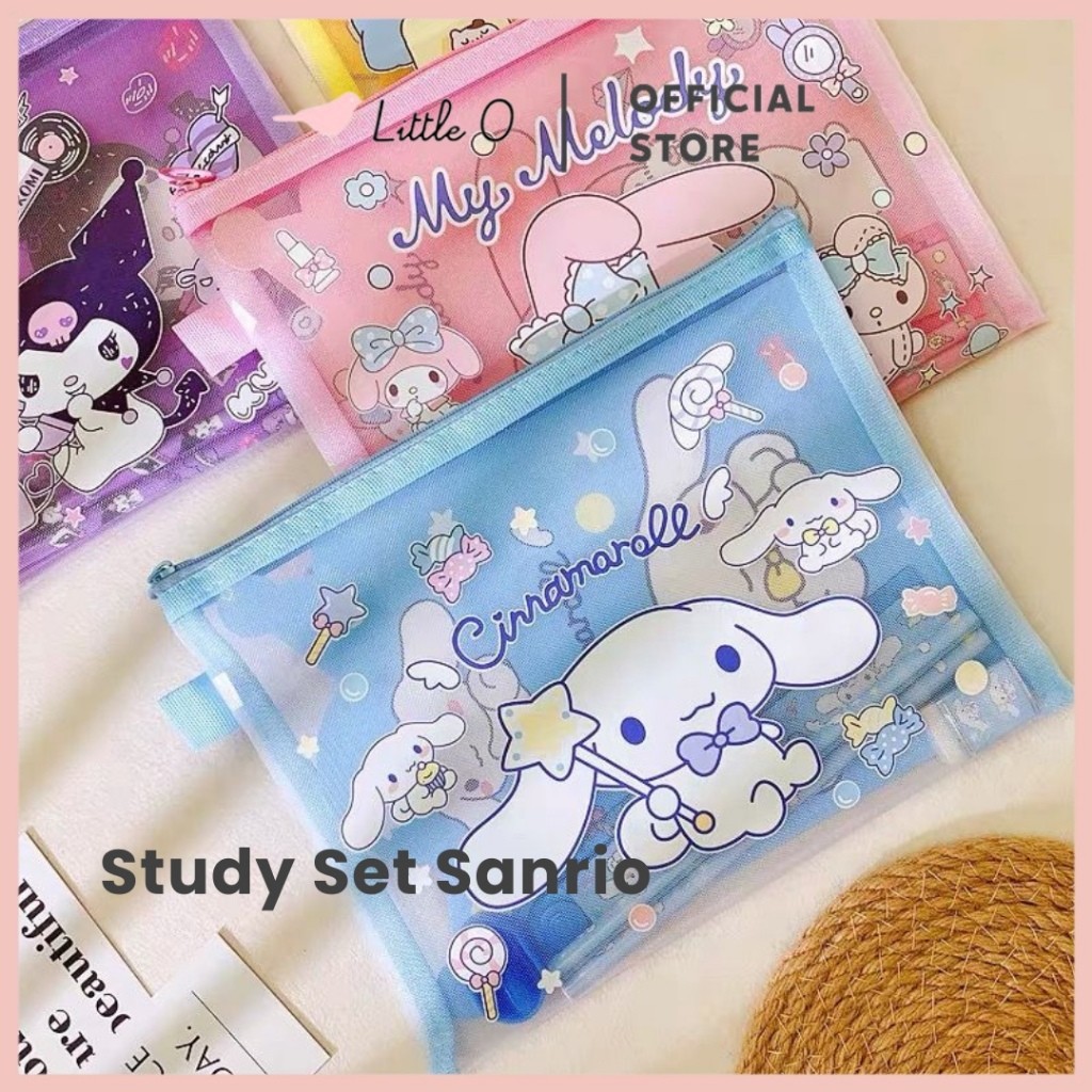

PROMO / Set Alat Tulis Sekolah SANRIO Cinnamoroll Kuromi Mymelody Pompurin Kado Anak Pouch Jaring