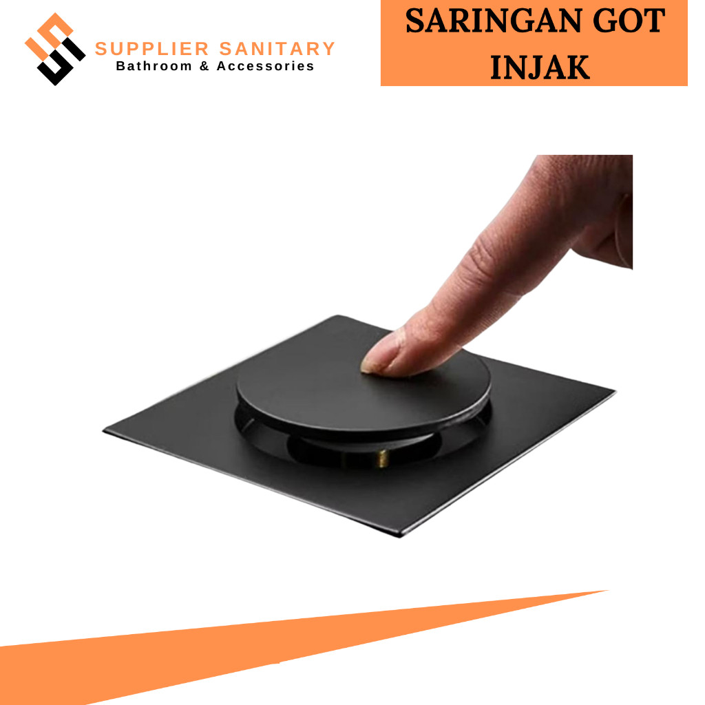 FLOOR DRAIN INJAK STENLIESS HITAM ANTI BAU/SARINGAN KAMAR MANDI