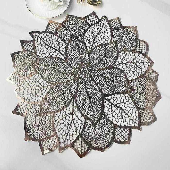 {cod} loyal bosque taplak meja tamu bulat gold dan silver anti air 38cm round / taplak meja bordir