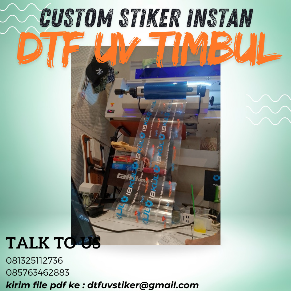 

Custom cetak stiker dtf uv timbul glosy proses cepat stiker tahan air instan