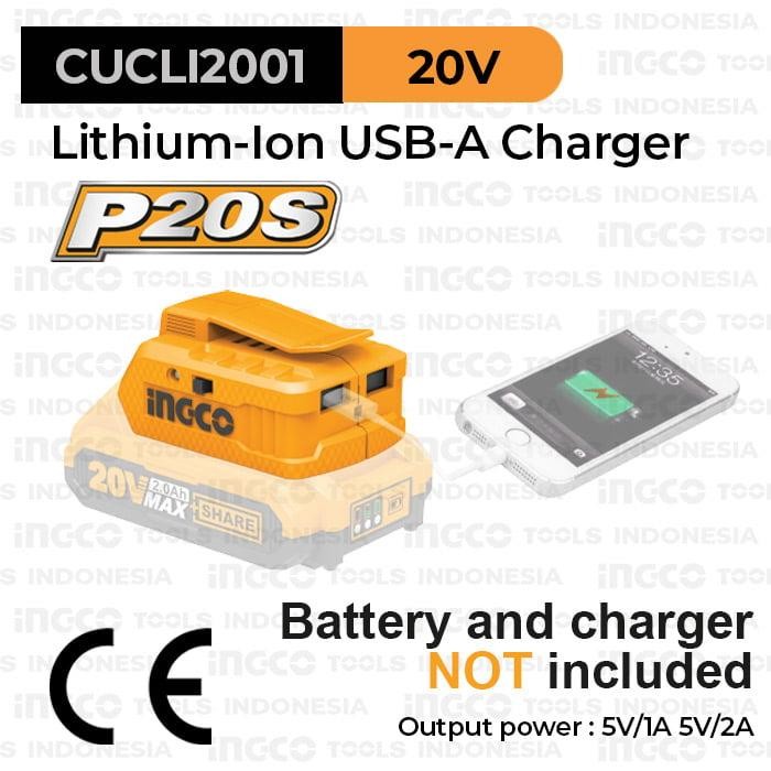 INGCO CUCLI2001 P20S ARGER 20V BATERAI USB-A Power Bank (5V 1-2A)