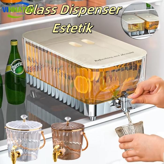 [Vinnatsu] Ketel Air Kaca Dengan Tatakan Kayu / Glass Dispenser Estetik /lk Tea Bucket Dispenser