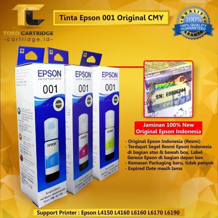 TINTA EPSON 001 CYAN C13T03Y200 MAGENTA C13T03Y300 YELLOW C13T03Y400 PRINTER L4150 L4160 L6160 L6170