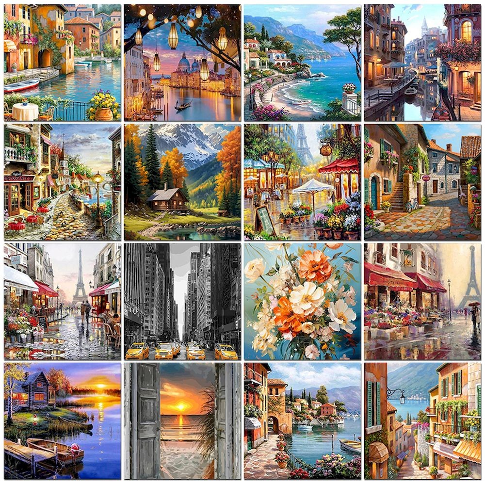 

Photocustom City Painting By Numbers For Adults Diy Kits Handpainted On Canvas Diy Frame Oil Picture