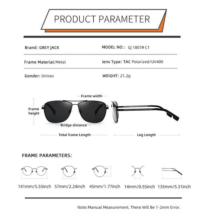 Thredz- Grey Jack Kacamata Hitam Pria Fashion Sunglasses Polarized New 1807