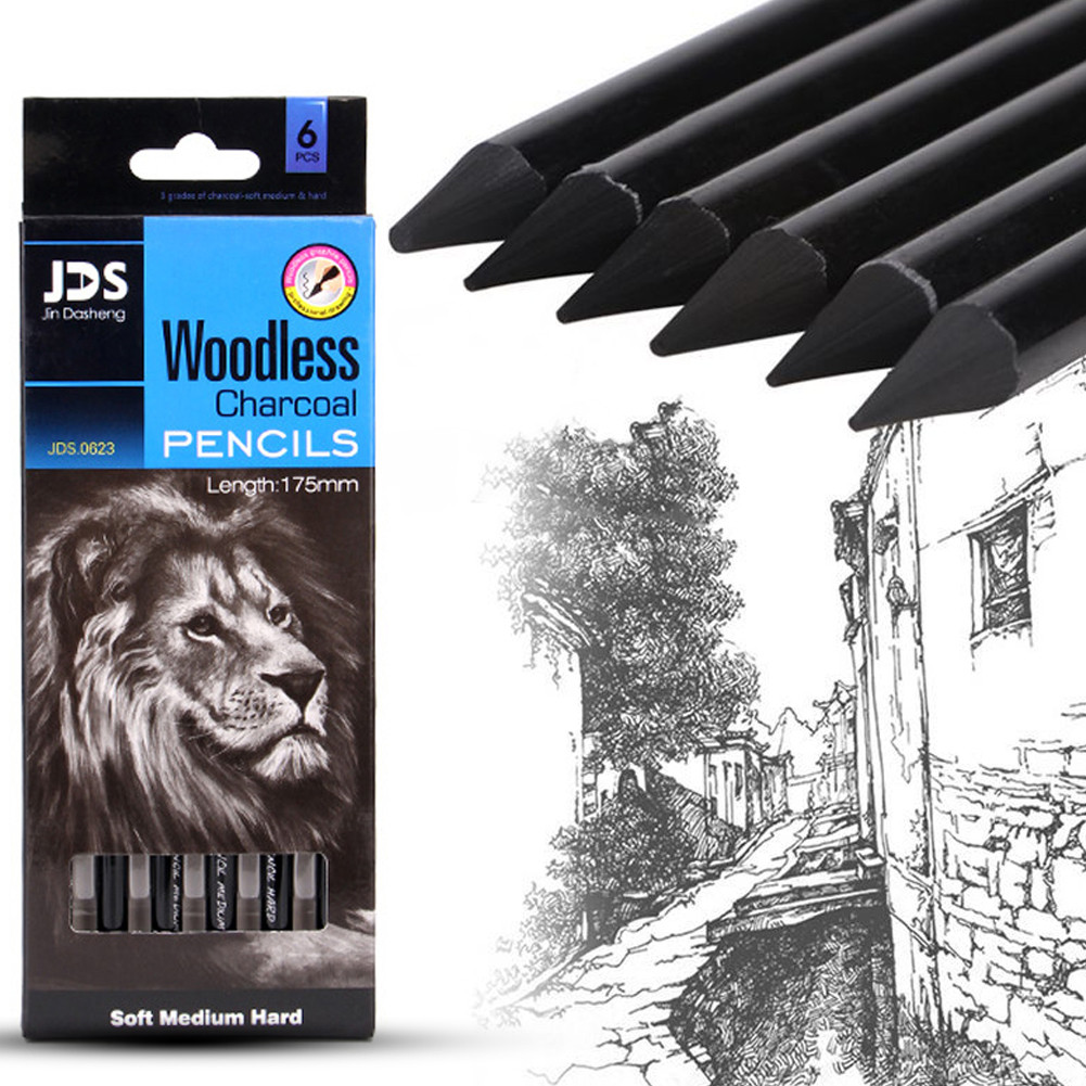 

3/6Pcs Professional Pure Carbon Sketch Pens Hard/Medium/Soft Woodless Charcoal Pencil Set Drawing