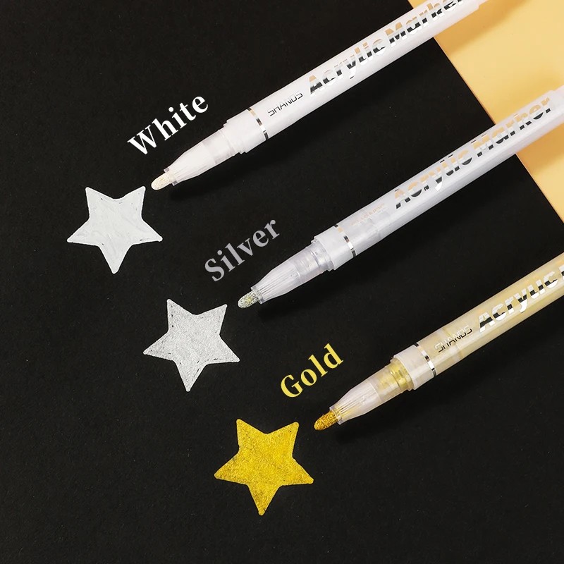

1/3Pcs/Set High-Gloss Acrylic Markers Gold,Silver And White Painting Graffiti Pens, Waterproof Ink,