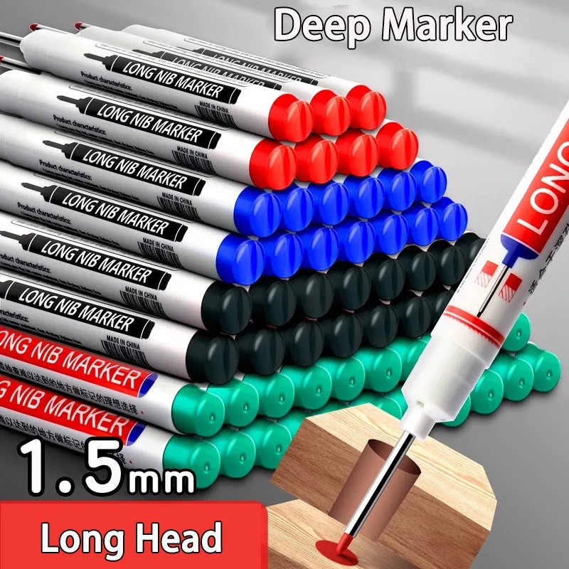 

12Pcs Long Head Markers, 30Mm Deep Hole Marker Pen, Red Black Blue Green White Ink Oil Markers Pens,