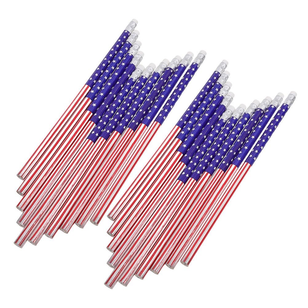 

48 Pcs International Flags Pencils Small Patriotic Pens American Cartoon Sport With Eraser
