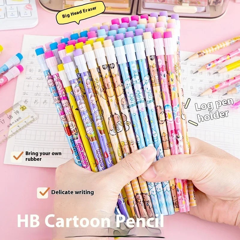 

10Pcs/Lot Cute Cartoon Hb Pencil With Big Rubber Kawaii Capybara Pony Pencils Student Kids Writing