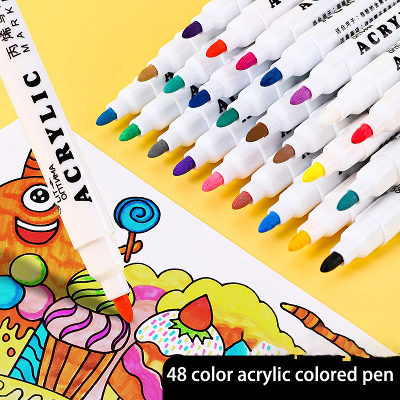 

12/48 Colors Acrylic Paint Marker Art Markers Painting Pen Graffiti For Stone, Disc, Mobile Phone