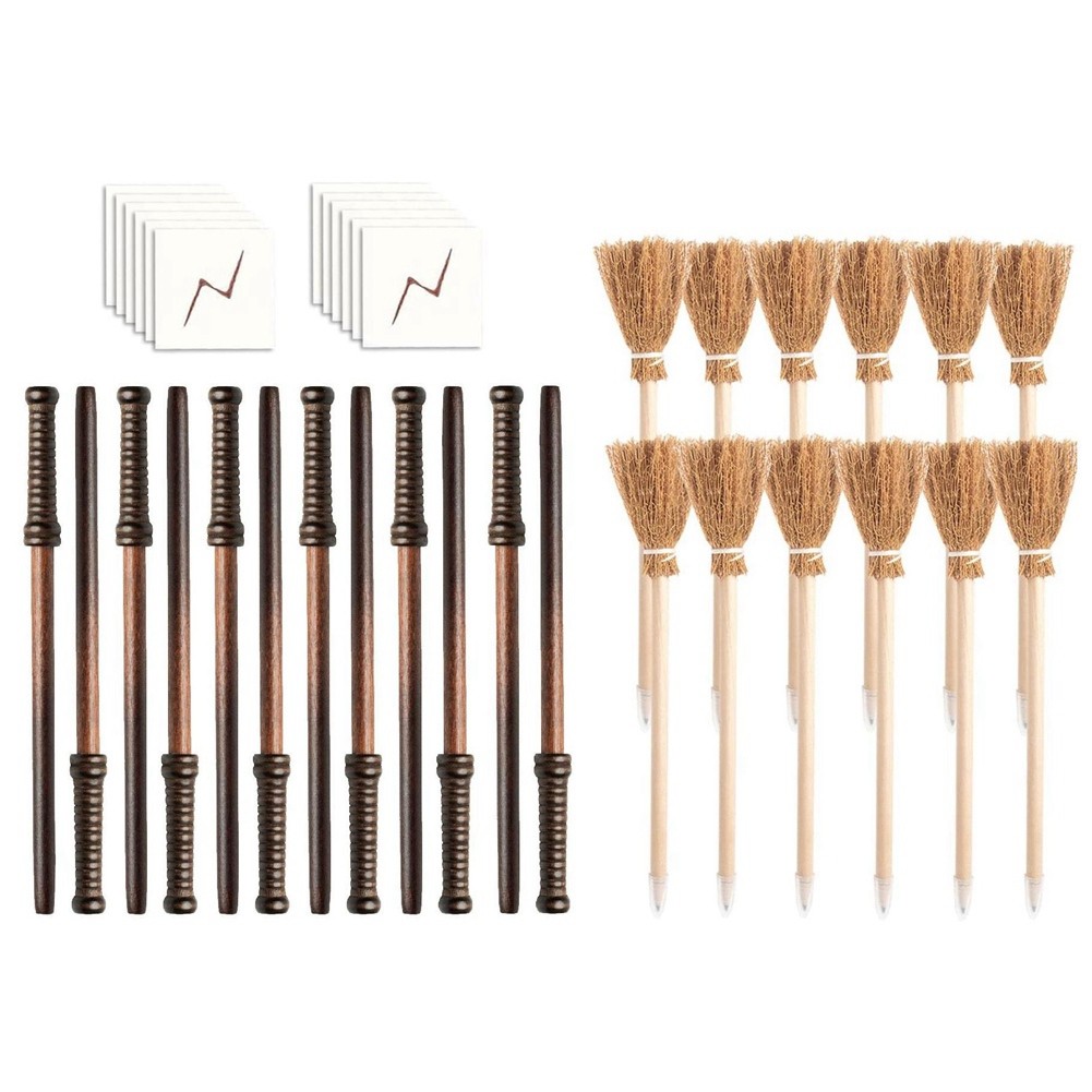 

Wizard Party Supplies Set - Witch Broom Pencil,Magic Wand Pencil And Flash Bolt Scar Temporary