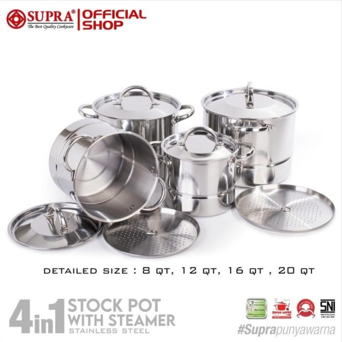 Terbaru Panci Steamer Supra Set 4 In 1 Stainless Steel