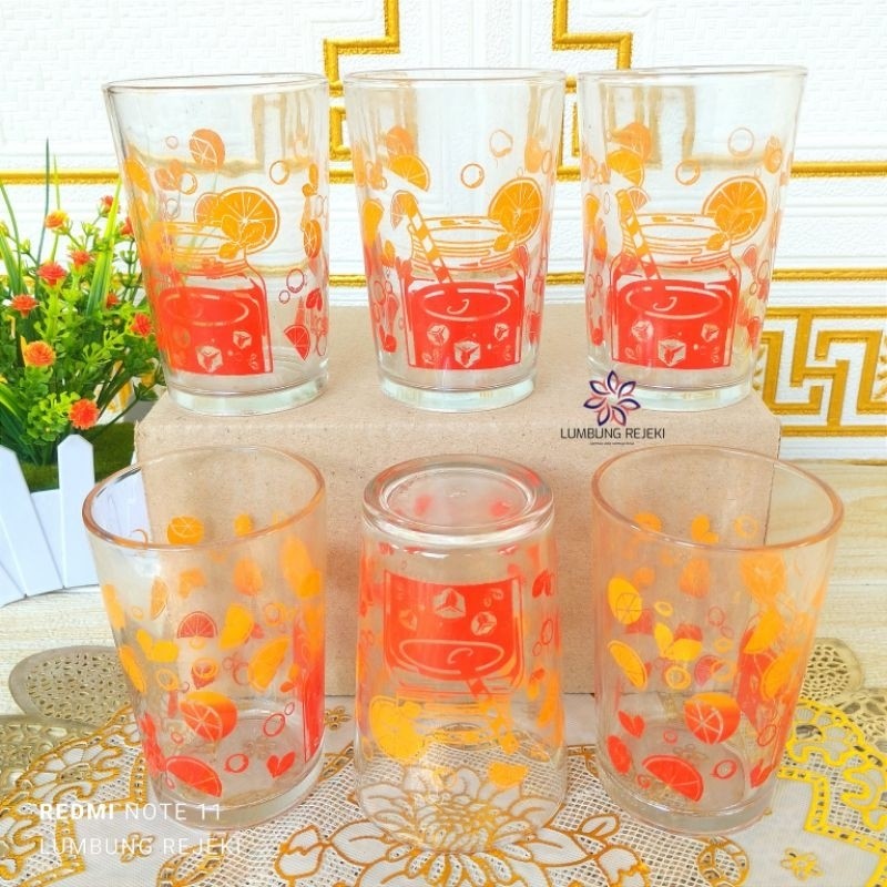 Terapitrendy 1Set Gelas Minum Kaca Motif / Gelas Minum Bunga /Gelas Minum Motif Batik / Gelas Minum