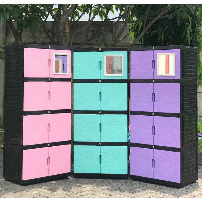 New Lemari Plastik Rotan aquose mini susun 4 plus kaca