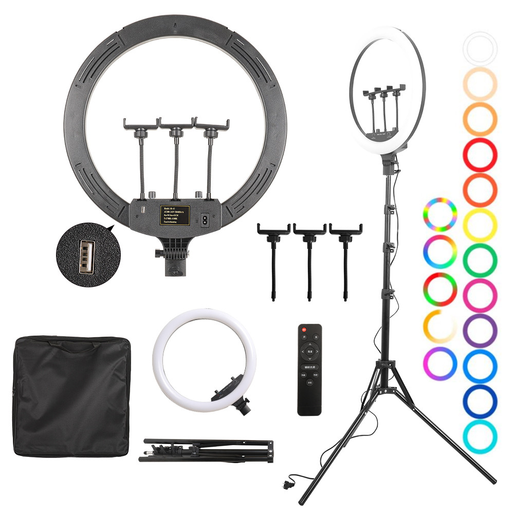 

Dimmable Selfie Ring Lamp 18 Inch Rgb Ring Light Photography With Tripod Phone Clip For Live Make Up