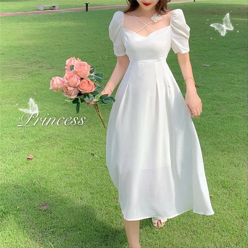 PROMO / EMITA BLOOM summer white midi dress kekinian baju putih natal pantai wanita muslimah import