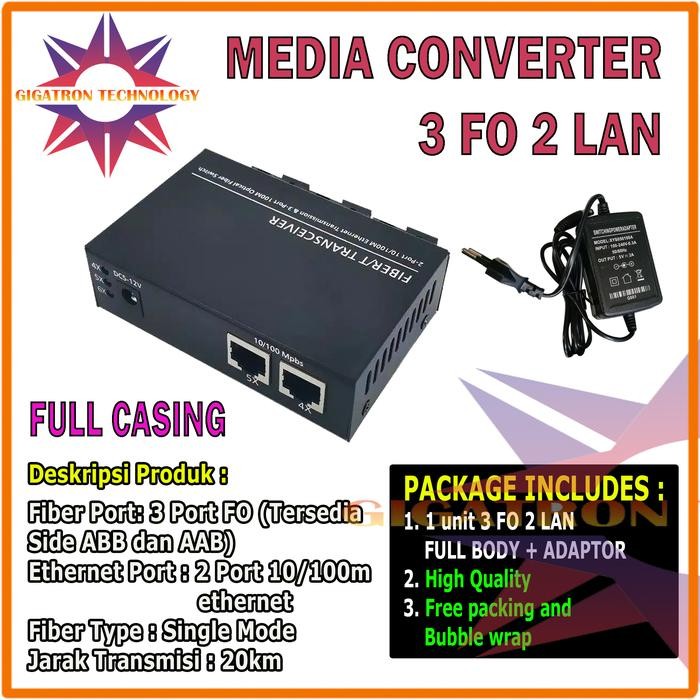 Media Converter 3 Port Fo 2 Port Lan / Switch Fiber 3 Fo 2 Sc
