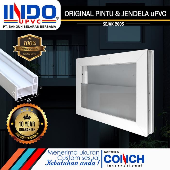 Bouvenlight / Ventilasi Kaca Silang 600x400mm uPVC Merk Conch