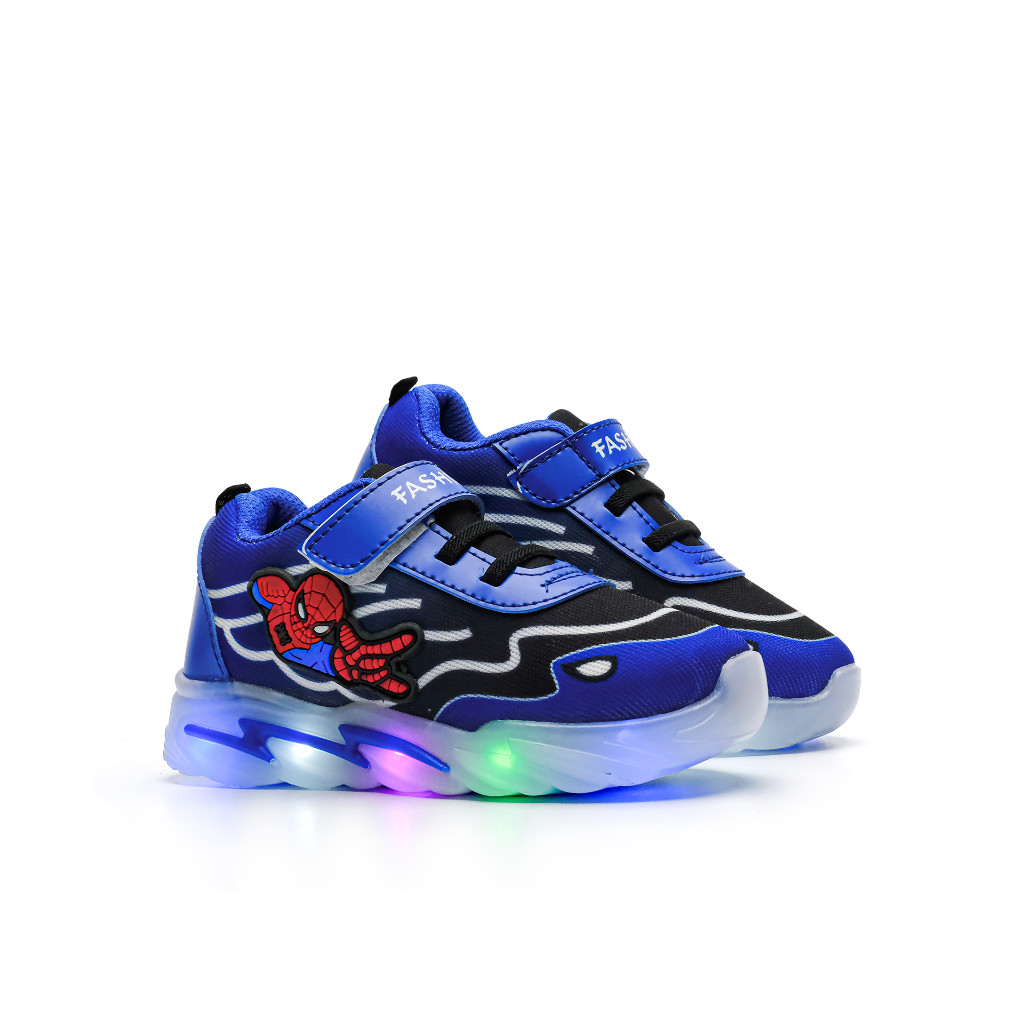PROMO / NEW Sepatu Anak Laki-laki Model Lampu Led / Sepatu Sneakers anak Karakter Spider 1-6 TAHUN