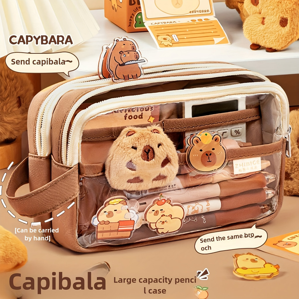 

Cute Capybara Pencil Case With Lock - Aesthetic Kawaii Canvas Pouch, Clear School Supplies Organizer