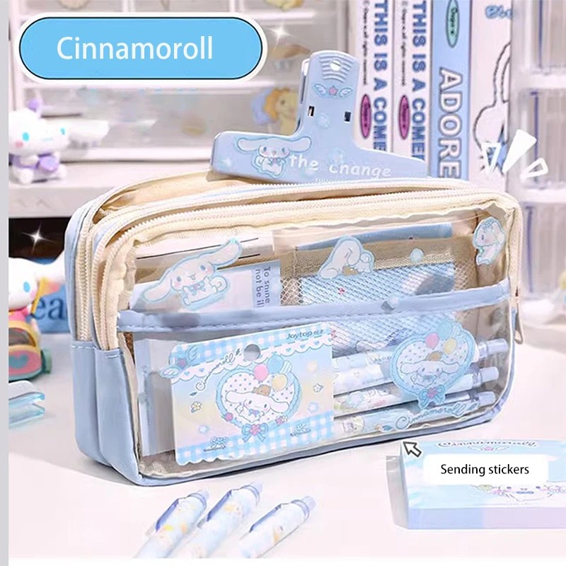 

Sanrio Kawaii Kuromi Cinnamoroll Pencil Cases Student Stationery Storage Bag School Supplies For