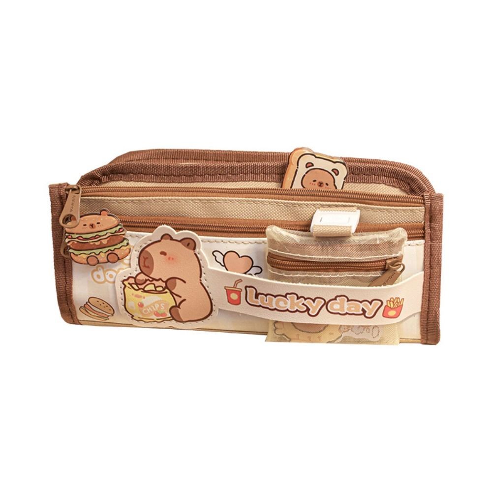 

Canvas Capybara Pencil Case New Portable With Mesh Coin Bag Lightweight Pencil Box Large Capacity