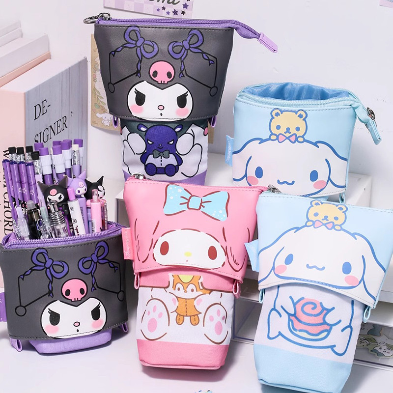 

Kawaii My Melody Hello Kitty Kuromi Canvas Retractable Pencil Case Anime Sanrio Girl'S Heart Cute