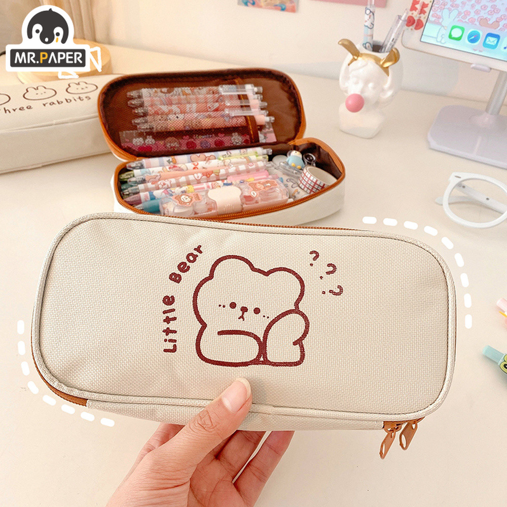 

Mr.Paper Cartoon Bear Oxford Cloth Pencil Pouch Kawaii Korean Stationery Supplies Simple Ins Style