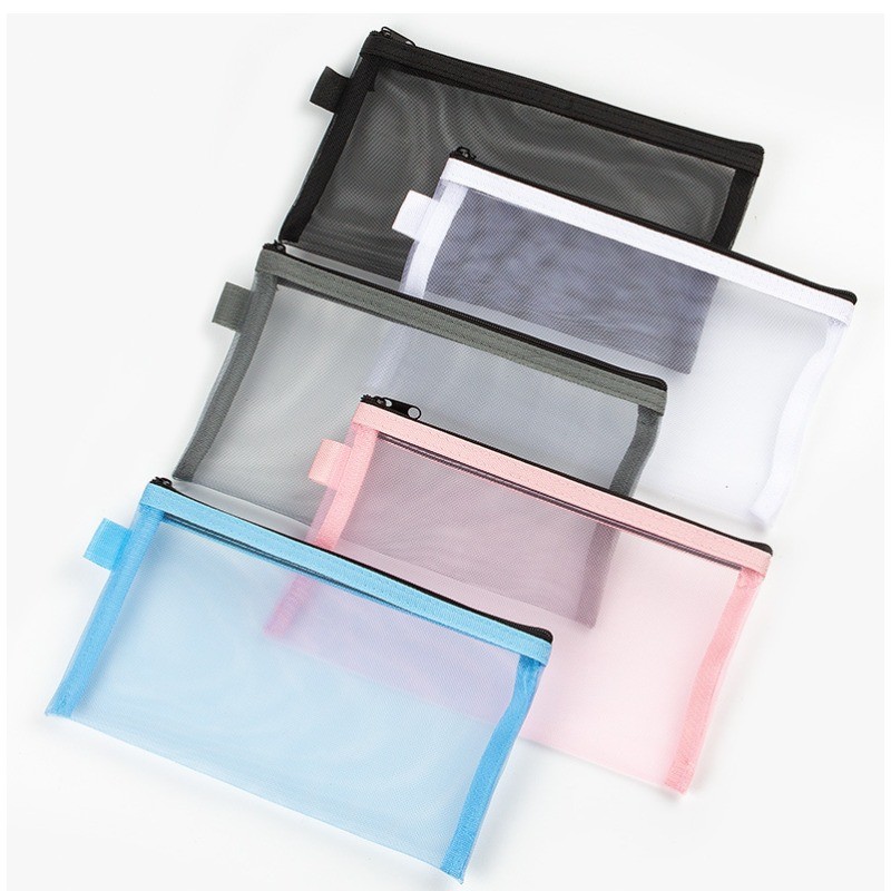 

1 Pc Transparent Grid Zipper Pen Bag Pencil Case Storage Package For Girls Korean Stationery School