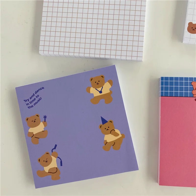 

50 Sheets Korea Paper Joy Bear Planner Sticky Notes Kawaii Stationery Cute Memo Pad Notepad Office