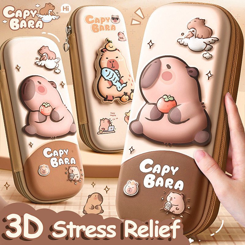 

3D Cute Capybara Pencil Case Drop Resistant Waterproof Storage Box Hard Shell Decompression Pen Bag