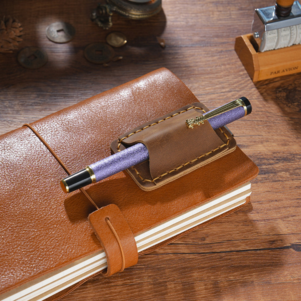 

Genuine Leather Pen Loop Holder For Notebooks Vintage Cowhide Pencil Holder With Metal Clip Travel