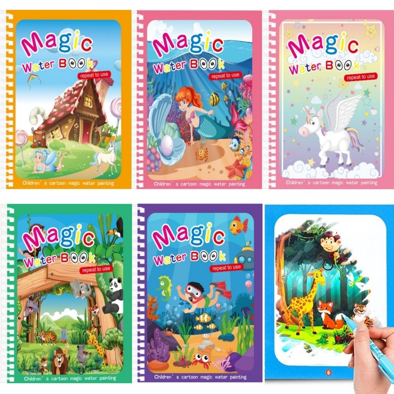 

Children'S Magic Water Drawing Book Montessori Reusable Coloring Book, Sensory Early Educational