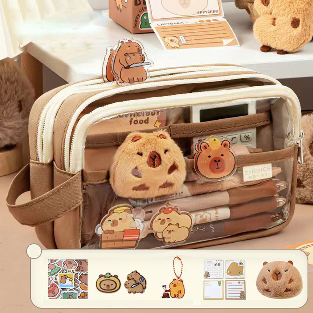 

20*12*7Cm Cute Capybara Pencil Bag 5 Floors Large Storage Pencil Case Clear Pencil Pouch Studeng