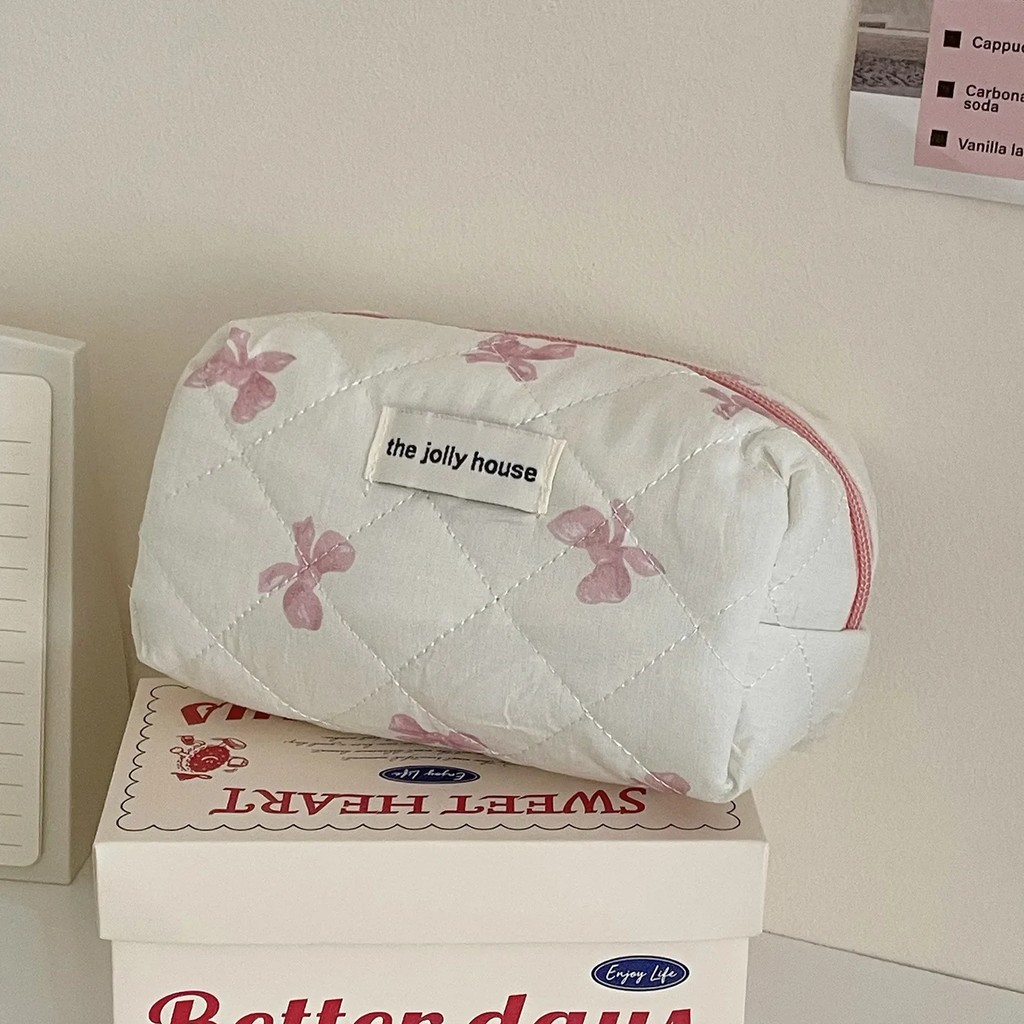 

1 Piece Chic Korean Pencil Case For Girl Sweet Simplicity White Color Bow Pencil Pouch Student High