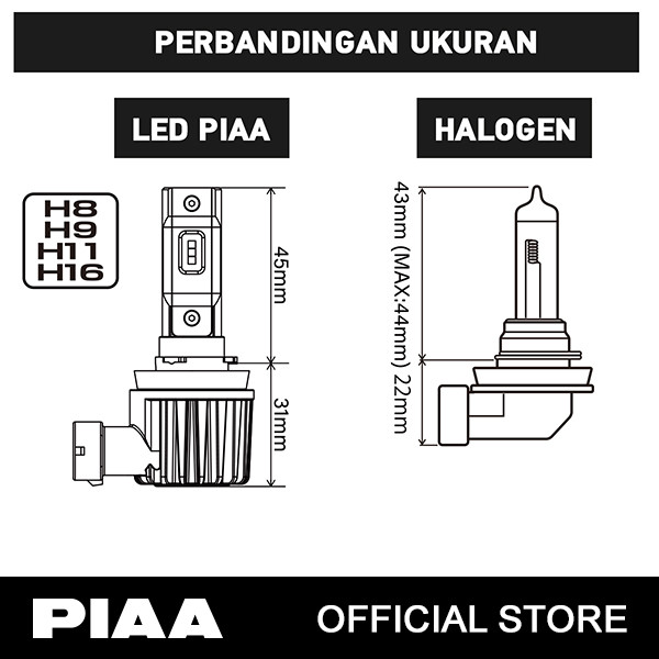 PIAA Ultra Compact LED H8 H9 H11 H16 2500K - Lampu Mobil