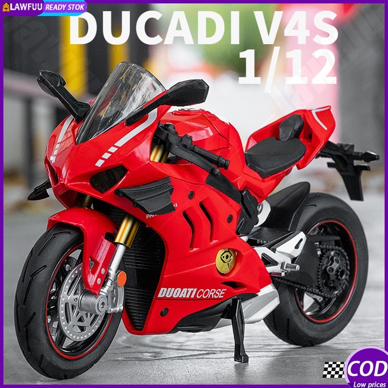 1/12 Diecast Huayi Ducati Panigale V4S Model Paduan Sepeda Motor DULCEY1199 Koleksi Mainan dan