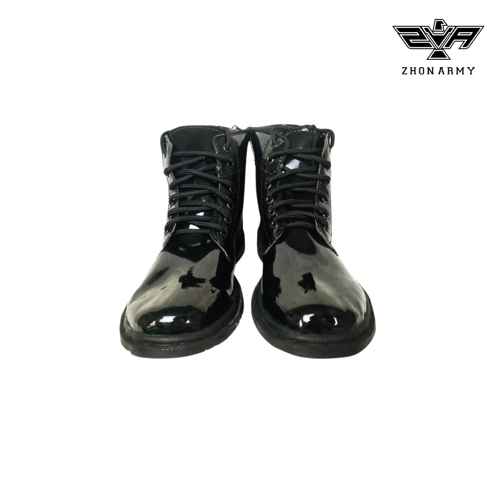 ZHON ARMY Sepatu PDH TNI POLRI Resleting Hitam Kilap Premium
