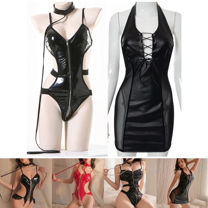 Zareen- Lingeire Seksi Kulit Pu Backless Mini Dress Model Eropa Amerika