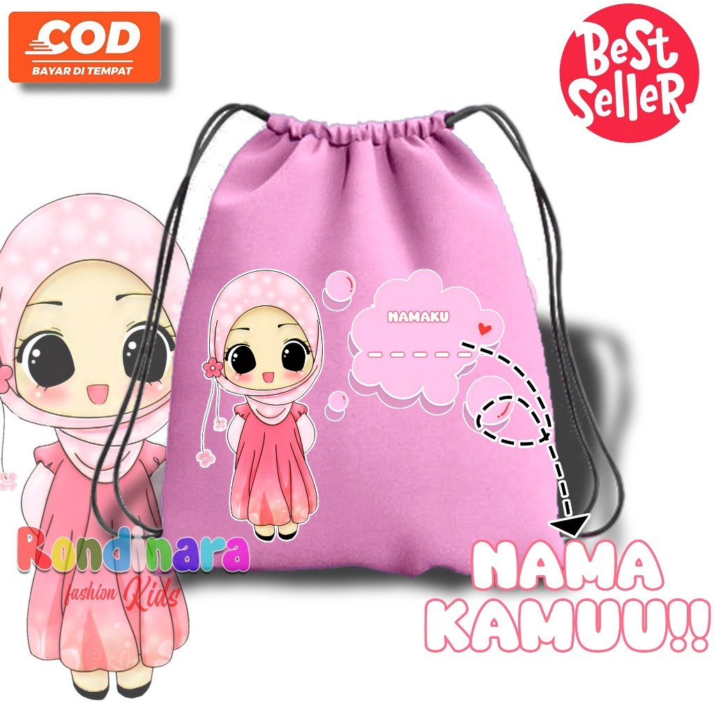 New // Tas Serut Anak Ngaji Muslimah Custom Nama/ Tas Serut Anak Gratis Nama // 100% Original