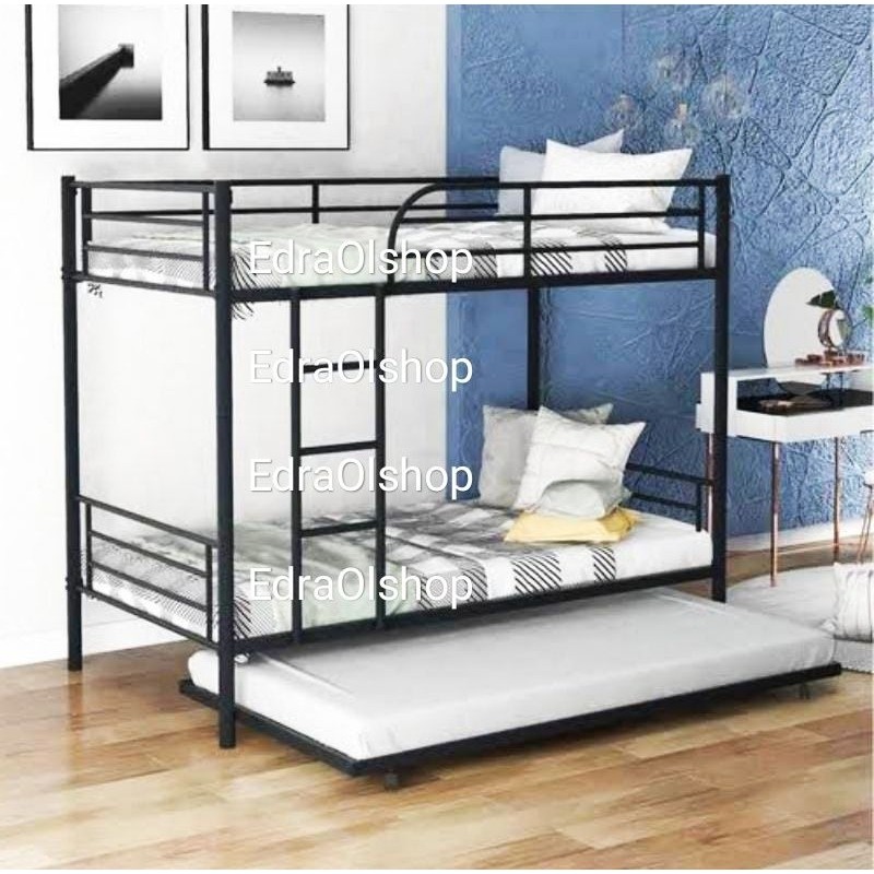 DIPAN BESI TINGKAT MEWAH RANJANG BUNKBED SUSUN 3 MINIMALIS KUAT AWET