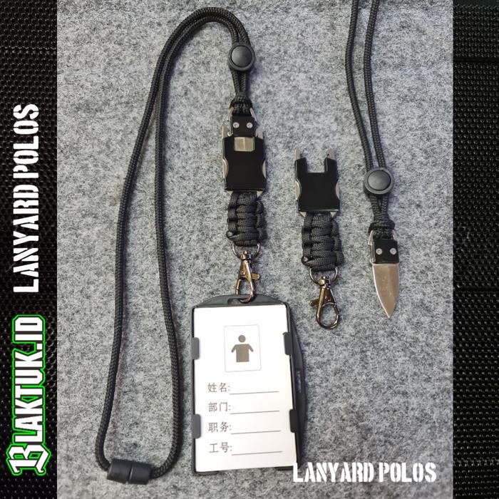 

Lanyard tactical holder id card Hitam polos plus holder