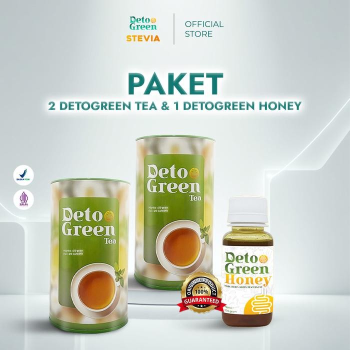 

Detogreen Tea 2 Botol Free 1 Botol Madu - Teh Hijau/Rempah/Herbal/Alami/Honey Untuk Kesehatan