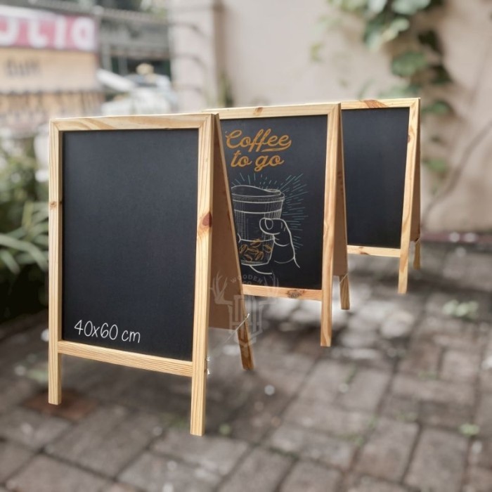 

Papan Tulis Kapur Standing 2 Muka Blackboard Kayu Papan Menu Cafe