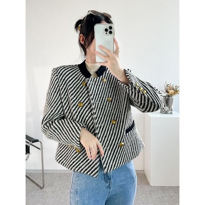 Coatelle- Big Size Coat Loose Fashion Tweed Striped Blazer S-Xl